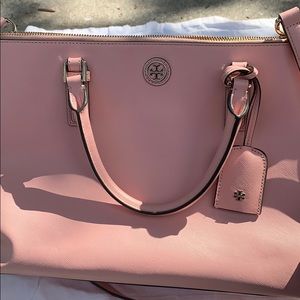 Pink Tory Burch Robinson Double Zip large Tote